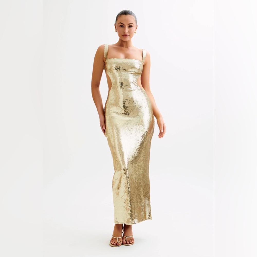 Meshki Adoria Sequin Cut Out Maxi Dress - Gold - Picture 8 of 10